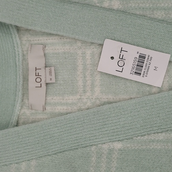NWT LOFT Seafoam Green/White Plaid Long Cardigan Women's Size M - Picture 5 of 9